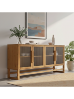 BALCÃO com vidro canelado em cera com toque acetinado natural DE MADEIRA MACIÇA com 4 PORTAS e prateleiras interna / coleção Acapulco